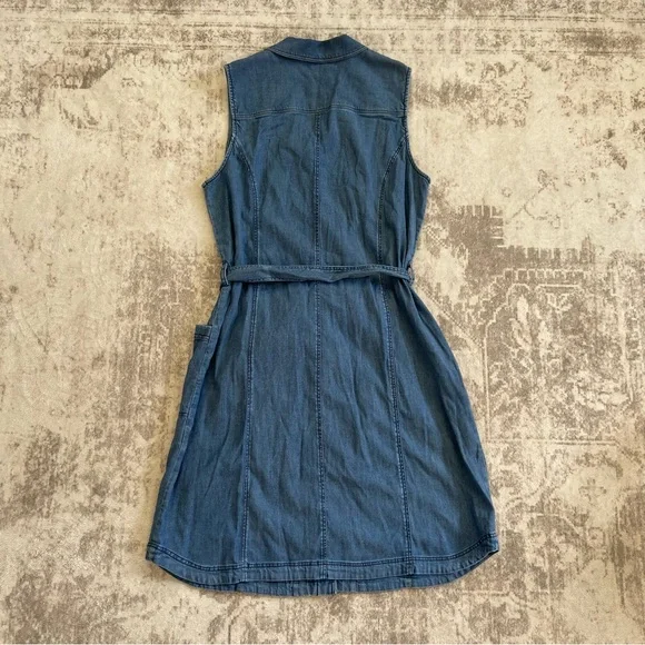 Soft Surroundings Blue Denim Sleeveless‎ Button Up Tie Waist MIDI Dress Medium - Picture 10 of 10